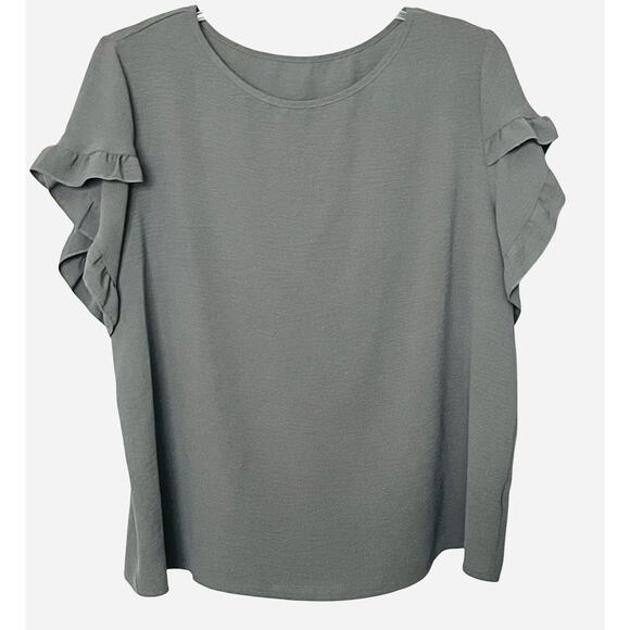 SHEIN CURVE SHORT RUFFLED SLEEVE ROUND NECK BLOUSE, WOMENS, 3XL, MED. GREY - Picture 1 of 11
